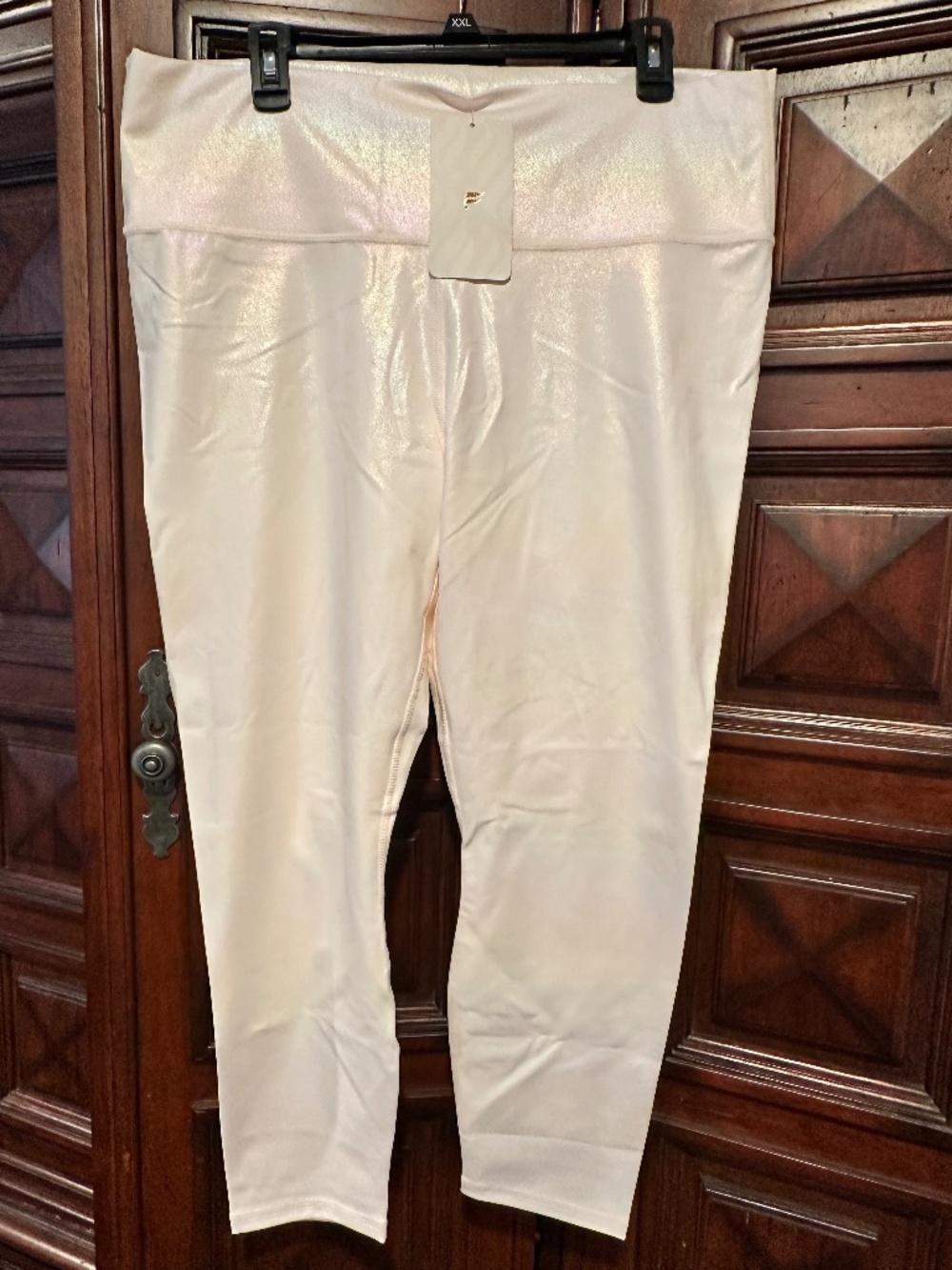 2X 18/20 High Waisted IRIDESCENT LUXE 7/8 Leggings Waistband pocket Pink Peach